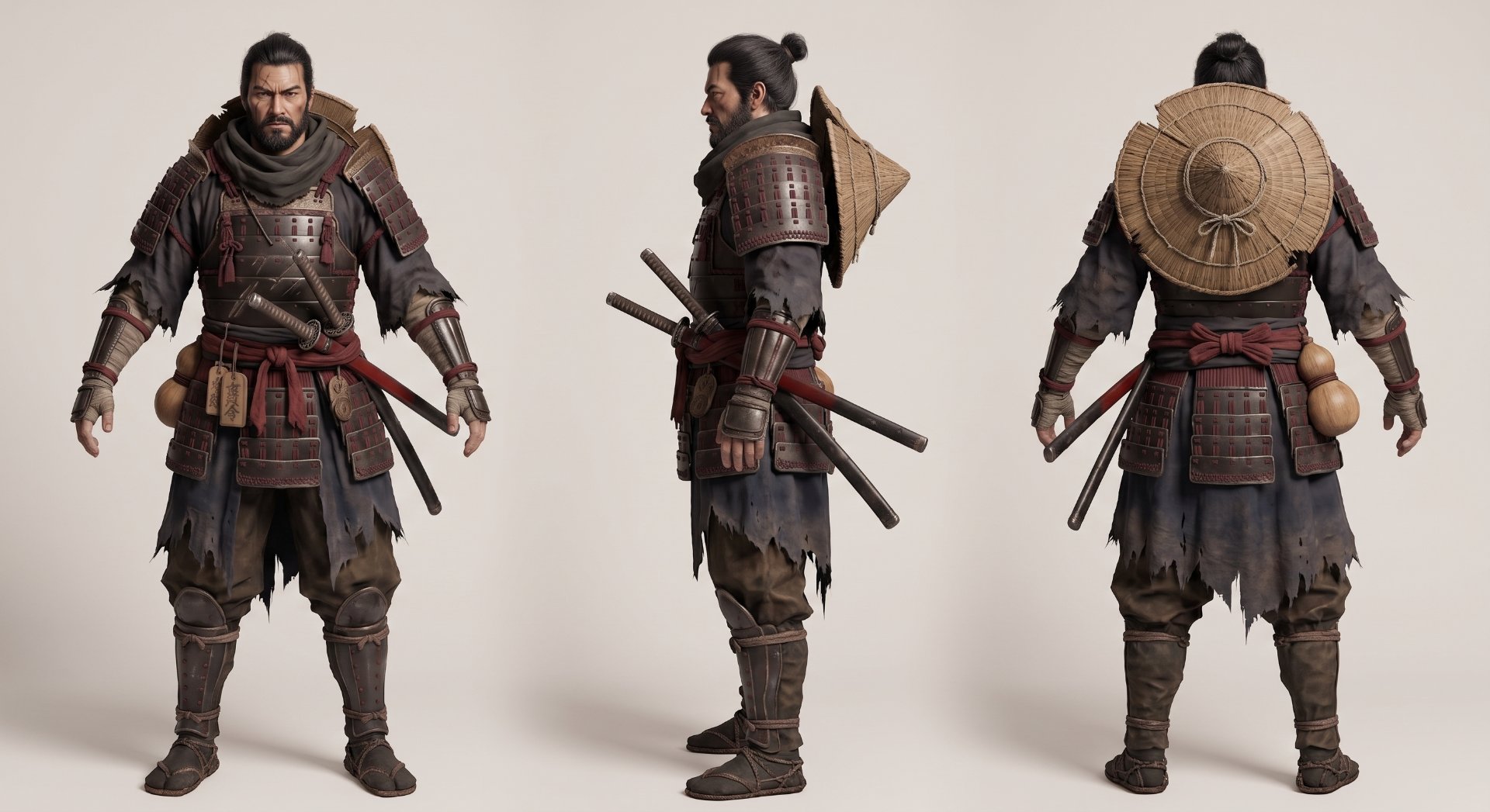 主角武士 · 全身三视图